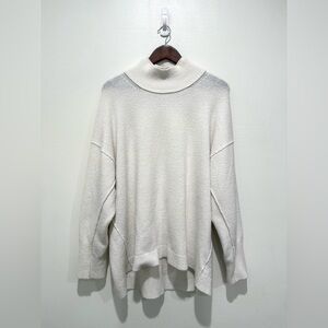 Free People Ivory Afterglow Wool Knit Mock Neck Oversized Pullover Sweater Large